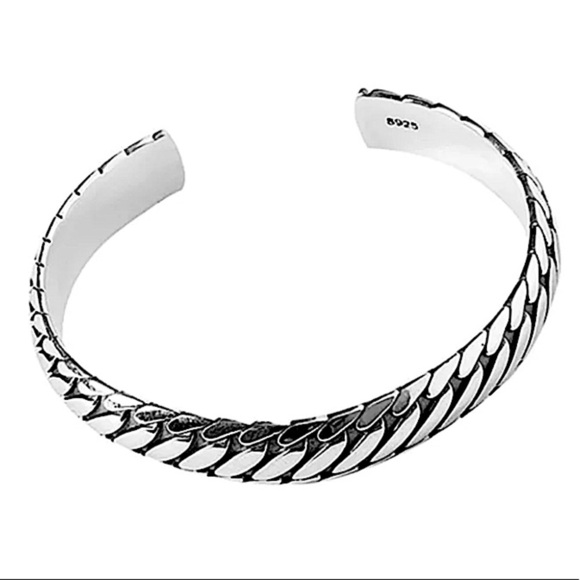 STERLING SILVER CHAIN DESIGN MINIMALIST BANGLE BRACELET - Picture 4 of 10